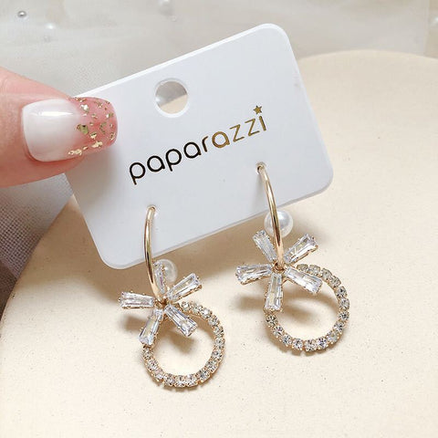 Arzonai South Korea's new circle circle flower earrings 2020 new diamond all-match niche earrings long silver needle earrings for women