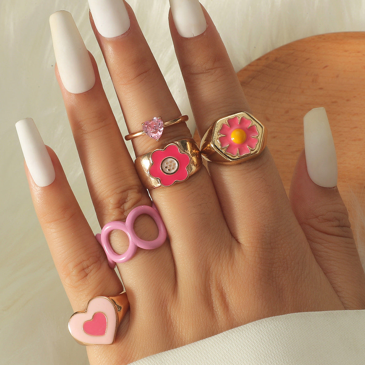 Arzonai pink oil drop love flower ring female ins wind sweet girl heart index finger ring