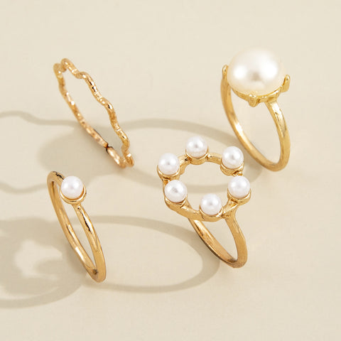 Arzonai new product temperament fashion circle pearl wave simple geometric joint ring four-piece set