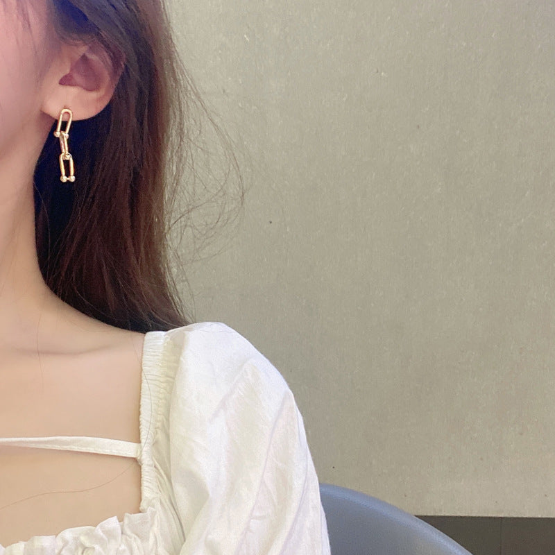 Arzonai  niche design chain earrings ins style personality hipster metal horseshoe long earrings