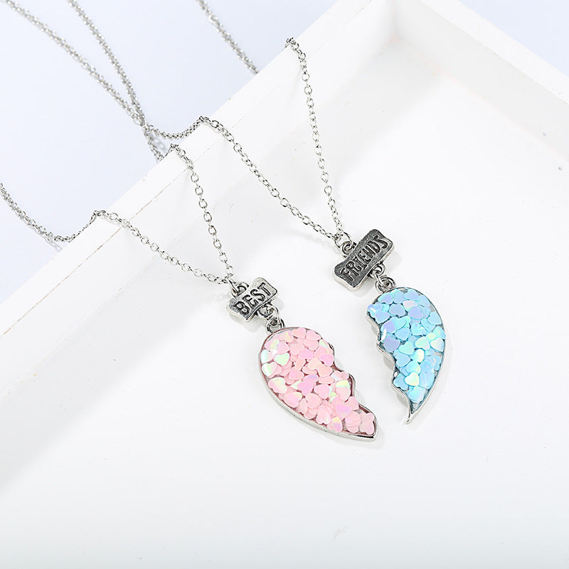 Arzonai epoxy cartoon alloy jewelry new sequins love-shaped good friend children's necklace set