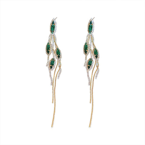 Arzonai  Womens Emerald Tassel Earrings Gold Girls Green Crystal Jewelry Hypoallergenic Statement Dangle Earrings Bling Dainty Fashion Drop Earring