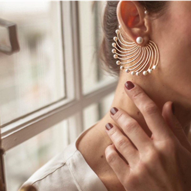 Arzonai exaggerated irregular pearl earrings Foreign trade temperament large fan-shaped earrings earrings single earrings