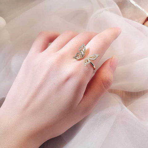 Arzonai Fashionable collocation design sense opening butterfly ring female gentle ins fashion personality design sense index finger ring