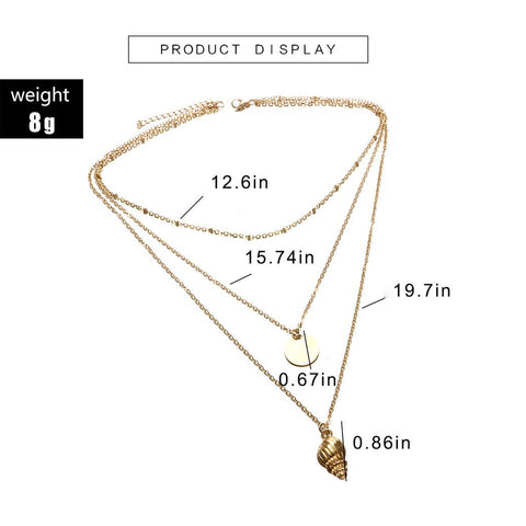 Arzonai Boho Conch Gold Cape Necklace Beach Sequins Pendant Necklaces Chain Jewelry for Women and Girls