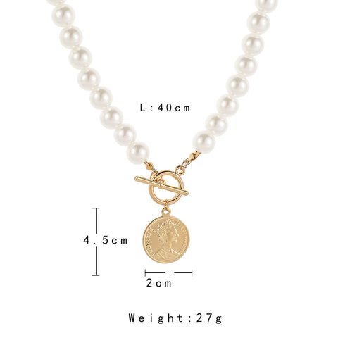 Arzonai Korean version of ins temperament wild item fashion coin OT buckle short necklace pearl necklace clavicle chain wholesale