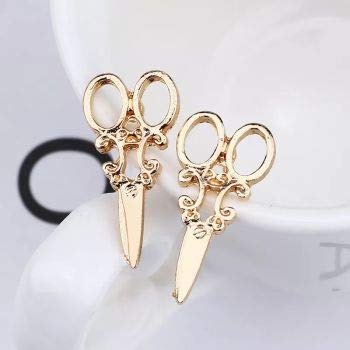 ARZONAI European Fashion Steampunk Non-precious Metal Alloy and Crystal Small Scissors Earrings for Women & Girls, Golden