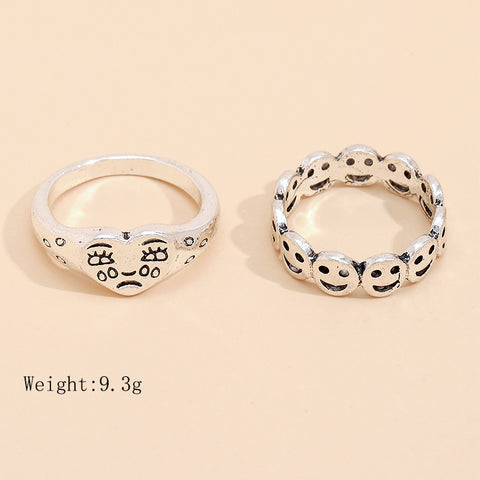 Arzonai Korean fashion simple style ancient silver smiley Sad face ladies ring set