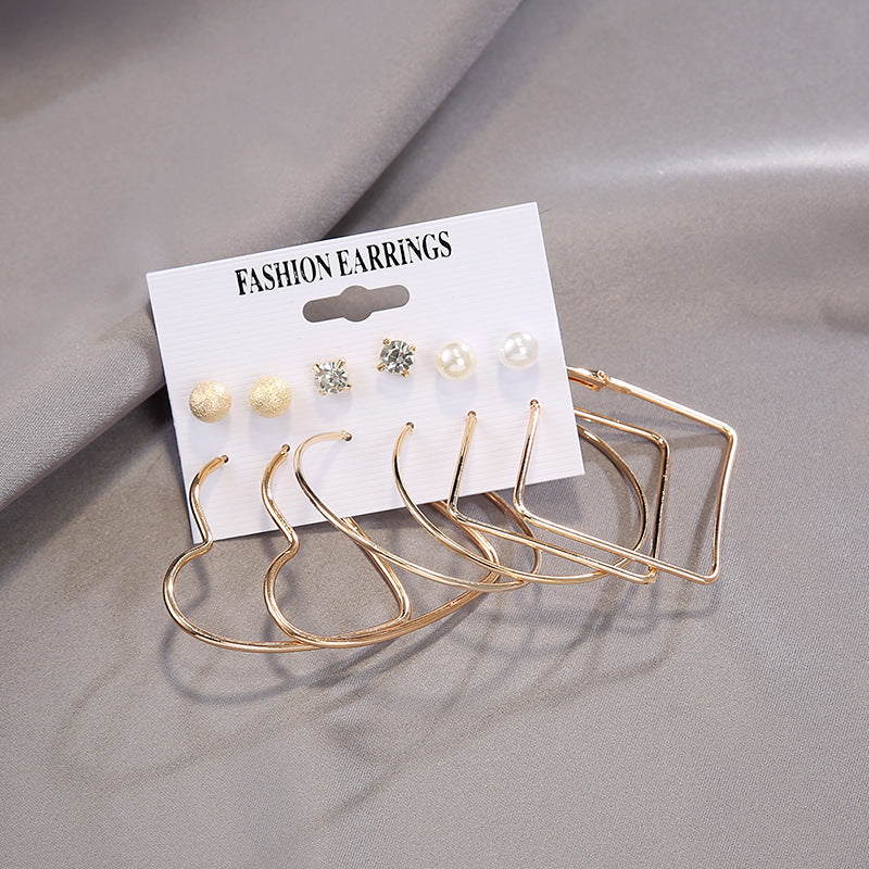 Arzonai hot-selling earrings acrylic faux pearl geometric circle flashing diamond tassel earring set piece