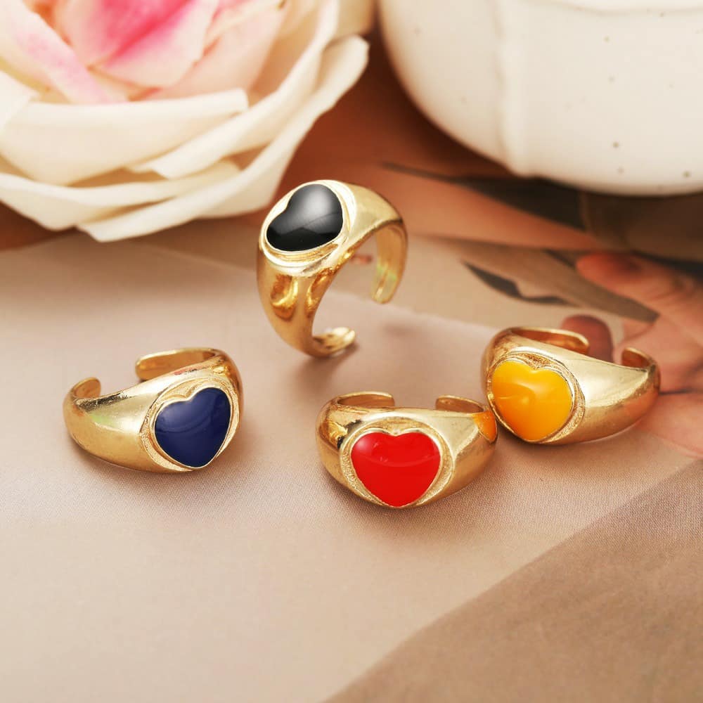 Arzonai Golden Chunky Heart Rings for women and Girls