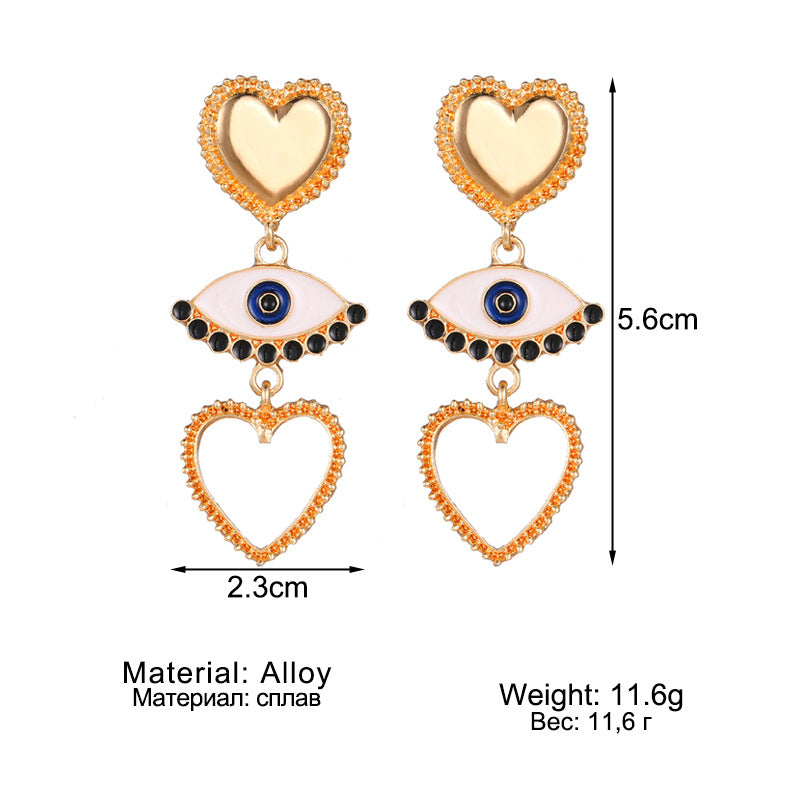 Arzonai new bohemian fashion alloy love demon eyes peach-shaped earrings for Women and Girls