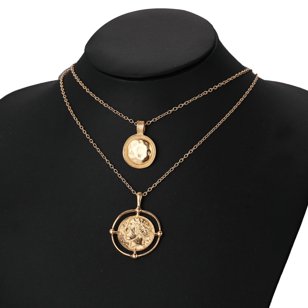 Arzonai European and American cross-border necklace creative retro gold alloy head seal disc necklace