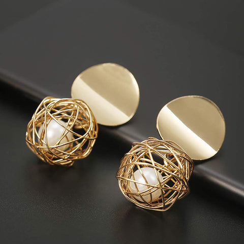 ARZONAI Wonderful Hanging Ball Plushy Drop Golden Metal Earrings for Women