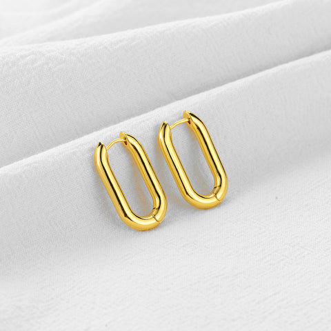 Arzonai Cross-border hot selling ins cold wind Japan and South Korea simple pure copper ring earrings female exquisite geometric square ear buckle for women and Girls