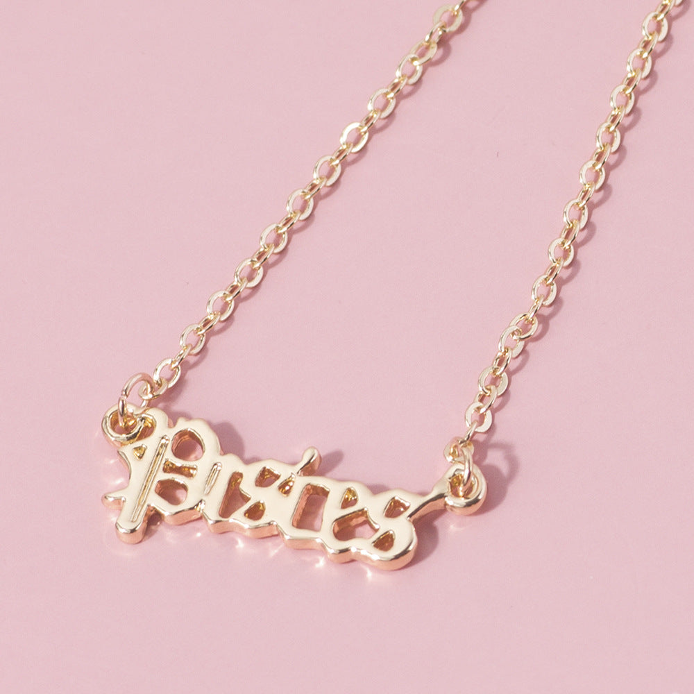 Arzonai Pisces Popular fashion all-match necklace Zodiac constellations unique letter pendant necklace