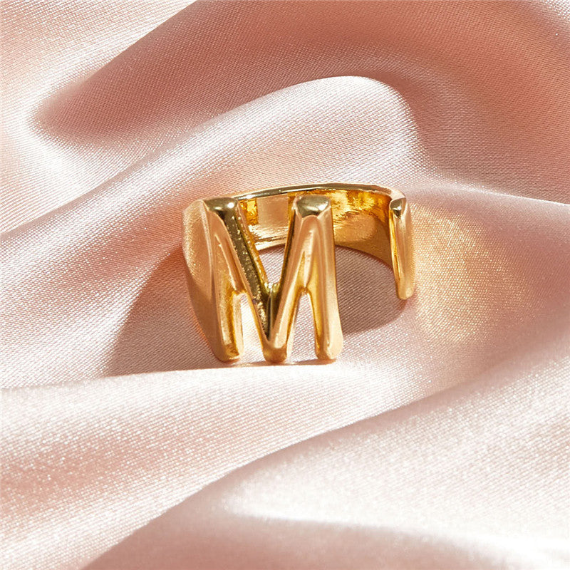 Arzonai Alphabet A- Z letter ring chunky name irregular gold ring adjustable initial statement ring