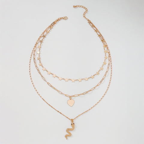 Arzonai  Fashion creative necklace pentagram love snake element temperament necklace multi-layered necklace