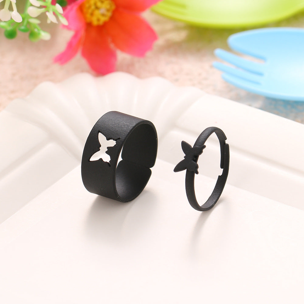 Arzonai Cute 2 Pcs/Set Butterfly Couple Ring Adjustable for Couples