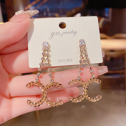 Arzonai fashion temperament diamond cross tassel earrings silver needle high-end atmosphere earrings earrings