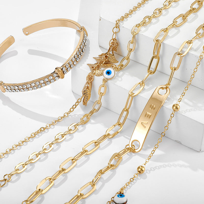 Arzonai New Fashion Accessories Exotic Personality Diamond Leaf Eye Bangle Bracelet Set of 6