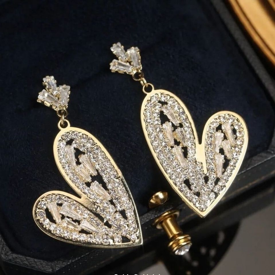 Arzonai  luxury style love full diamond crystal earrings fashion temperament high-end earrings for women and Girls