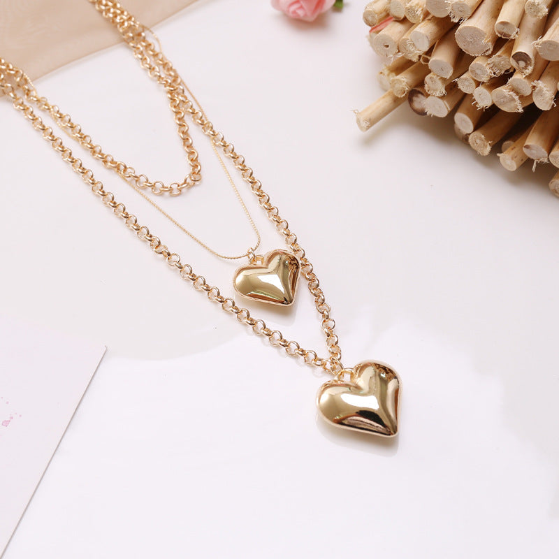 Arzonai love Heart Golden multi-layer necklace personality creative fashion  for women and Girls