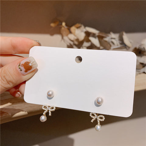 Arzonai South Korea's sweet commuter c-bit pearl bow earrings simple and small girl earrings temperament  earrings for Girls and Women