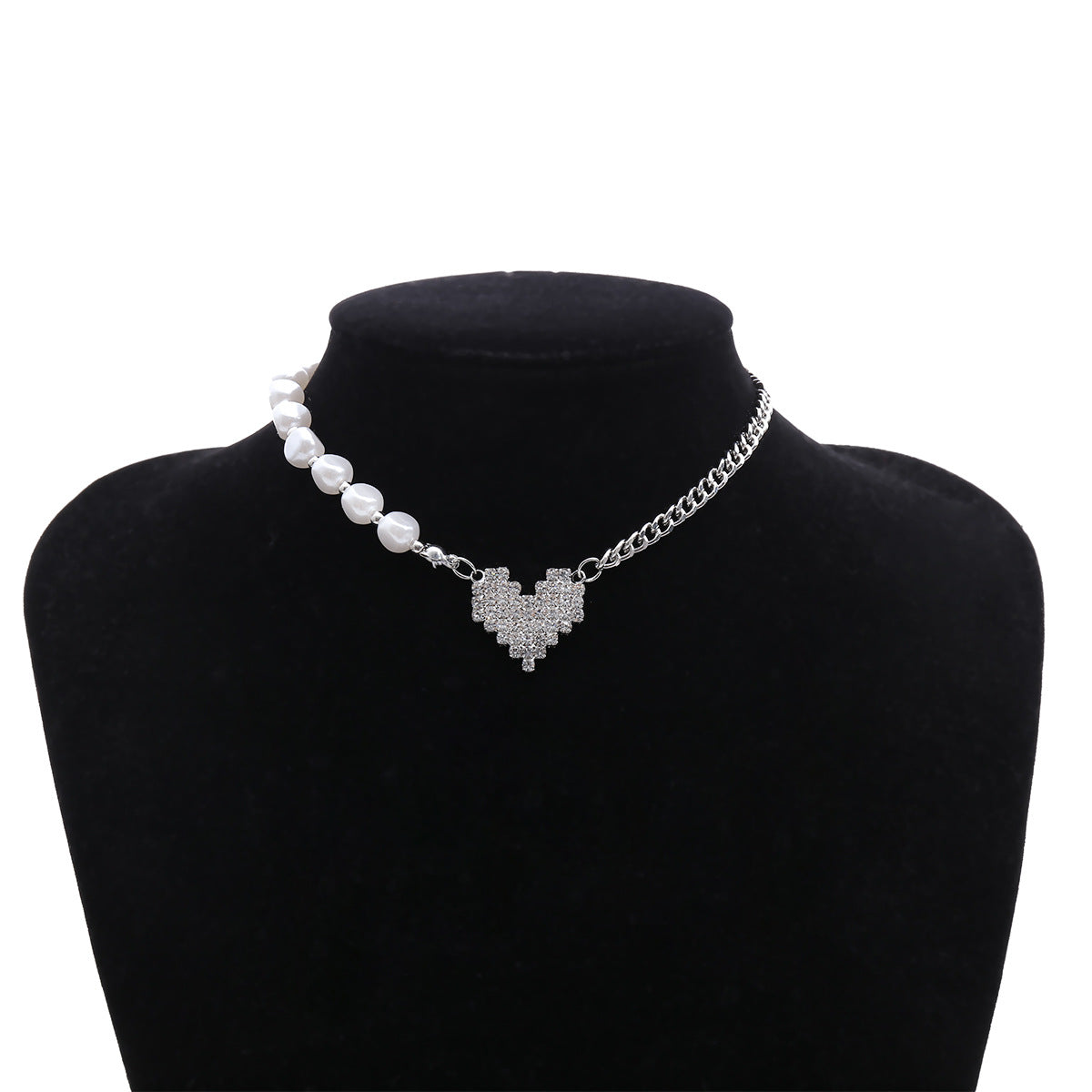 Arzonai  personality imitation pearl chain necklace female creative micro-set heart-shaped asymmetric