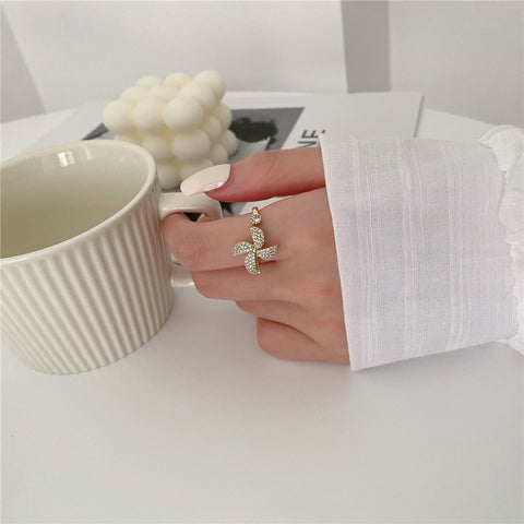 Arzonai Personality rotating micro-inlaid windmill rotatable ring fashion simple ins wind ring net celebrity fashion trendy opening