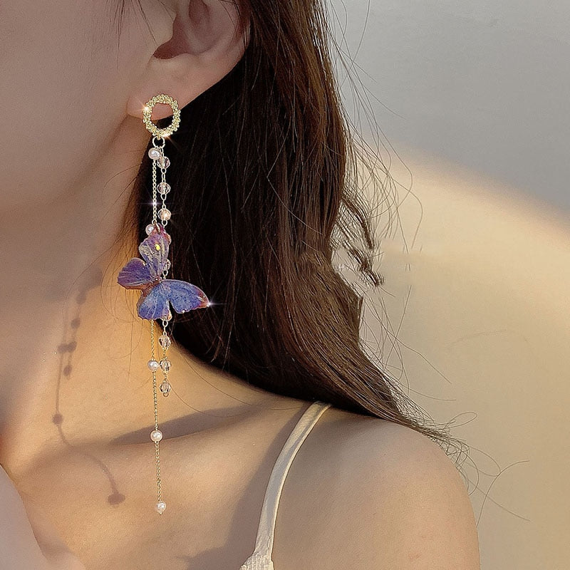 Skin Color Moon Design Korean Fashion Jewelry / Tussel Earrings |