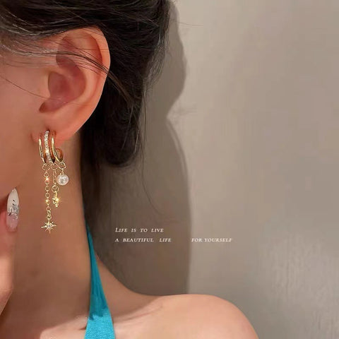 Arzonai  Japanese and Korean version 2022 new trendy simple temperament pearl ins net red tassel earrings female earring jewelry