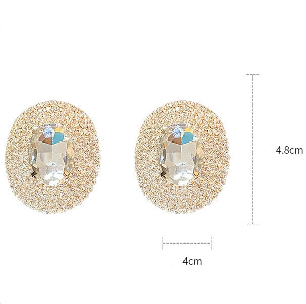 Arzonai  Geometric Rhinestone Stud Earrings for Women Large Size Rhinestone Round Earrings for Wedding Party