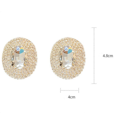 Arzonai  Geometric Rhinestone Stud Earrings for Women Large Size Rhinestone Round Earrings for Wedding Party