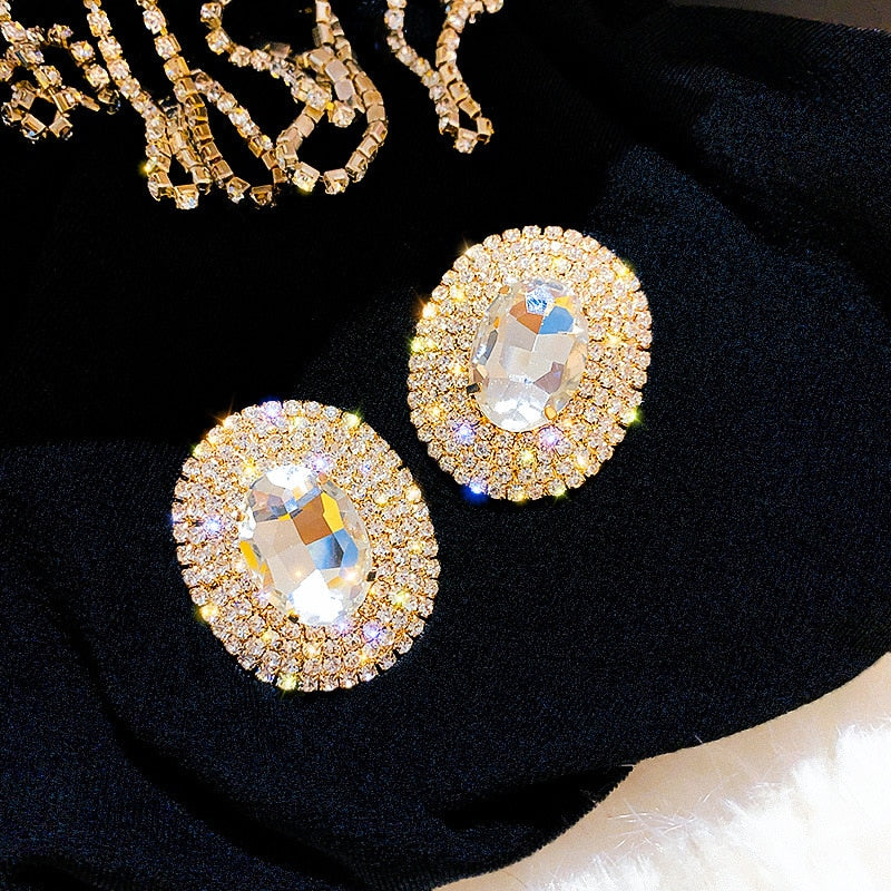 Arzonai  Geometric Rhinestone Stud Earrings for Women Large Size Rhinestone Round Earrings for Wedding Party