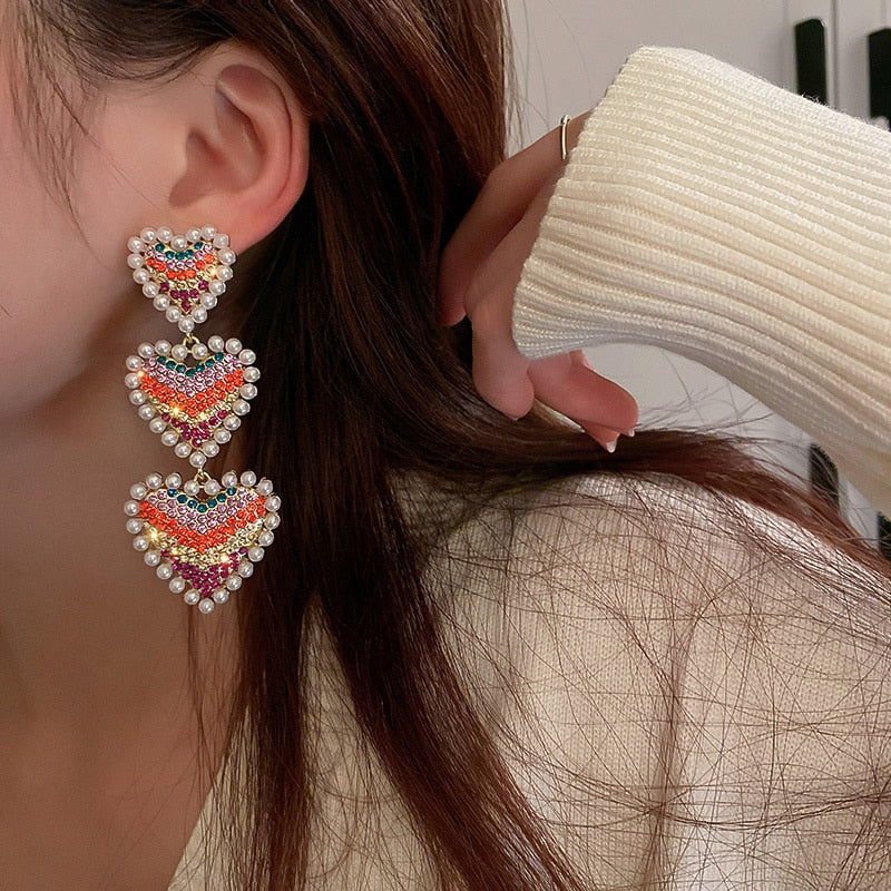 Arzonai  Lovely Heart Shaped Pearl Earrings Colorful Dangle Earrings Women's Fashion Jewelry Gifts