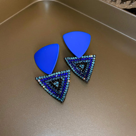 Arzonai  Korean Style Triangle Blue Rhinestone Dangle Earrings Fashion Geometric Drop Earrings For Women Girls Jewelry Gifts