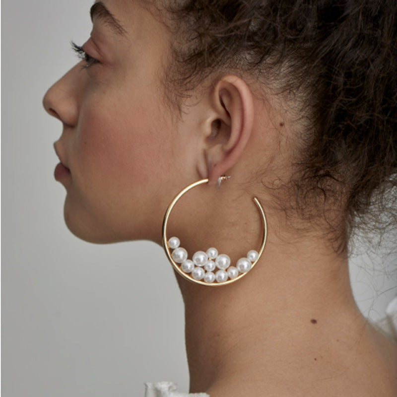 Arzonai popular alloy size pearl earrings geometric round earrings