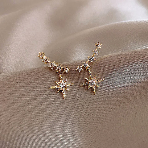 Arzonai fashion all-match Big Dipper eight-pointed star diamond earrings female small temperament new Dongdamen earrings