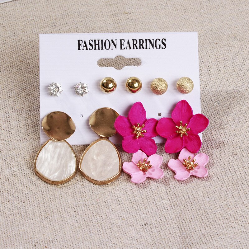 Arzonai  earrings geometric square earrings 5 ??pairs card set exaggerated round earrings Set