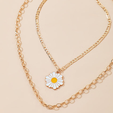 Arzonai New Product Creative Sun Flower Drop Oil Pendant Daisy Necklace Amazon 2 Layer Necklace