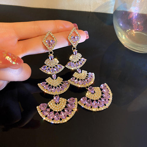 Arzonai Designer Wholesale Statement Long Tassel Danglers Korean S925 Sterling Sliver Pin Purple Rhinestone Drop Earrings for Women