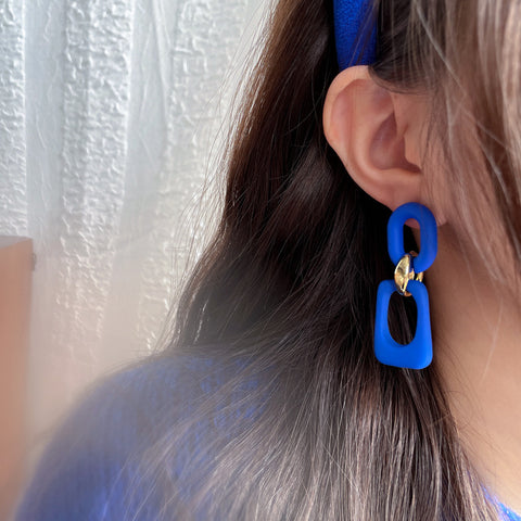 Arzonai Klein Blue 925 Silver Needle Geometric Circle Chain Earrings Personality Temperament Earrings Ins Premium Korean Earrings