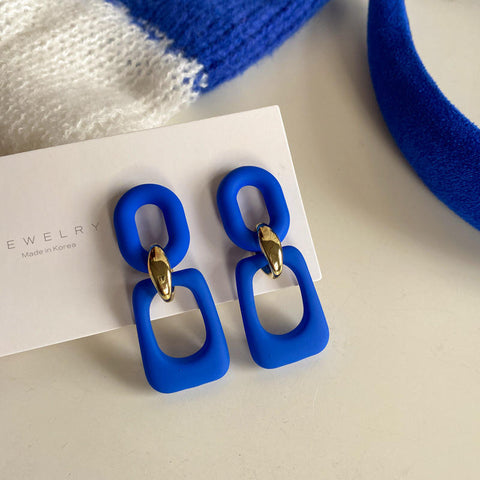 Arzonai Klein Blue 925 Silver Needle Geometric Circle Chain Earrings Personality Temperament Earrings Ins Premium Korean Earrings