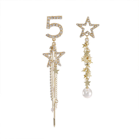 Arzonai 5 Star European and American earrings 2022 new trendy stars, long tassel pearl earrings, feminine temperament, super fairy, exaggerated personality for women and Girls-Golden