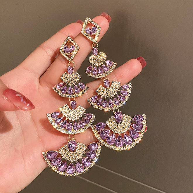 Arzonai Designer Wholesale Statement Long Tassel Danglers Korean S925 Sterling Sliver Pin Purple Rhinestone Drop Earrings for Women