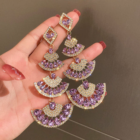 Arzonai Designer Wholesale Statement Long Tassel Danglers Korean S925 Sterling Sliver Pin Purple Rhinestone Drop Earrings for Women