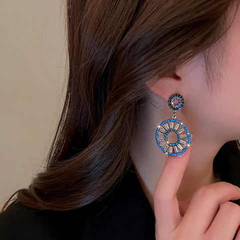 Arzonai Geometric Round Crystal Rhinestone Earrings for Women Costume Jewelry Gold Long Tassel Earrings Dangler Earrings for Girls and Women