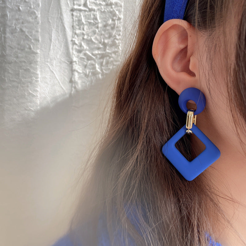 Arzonai Klein Blue 925 Silver Needle Geometric Circle Chain Earrings Personality Temperament Earrings Ins Premium Korean Earrings