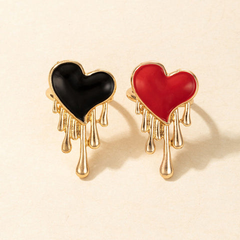 Arzonai  new jewelry European and American personality red flow heart peach heart love drop oil contrast ring 2-piece set