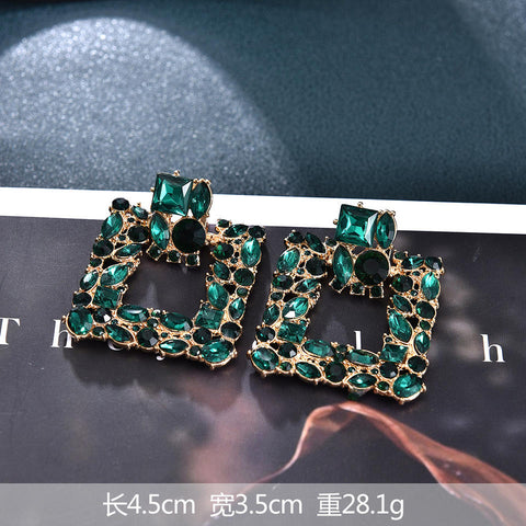 Arzonai Designer earrings popular brands Vintage Emerald Green Crystal Diamond Stud Earrings drop earrings statement geometric